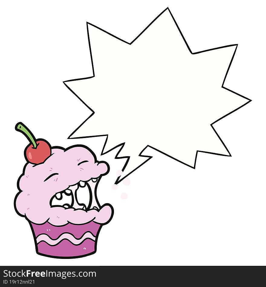 funny cartoon cupcake and speech bubble