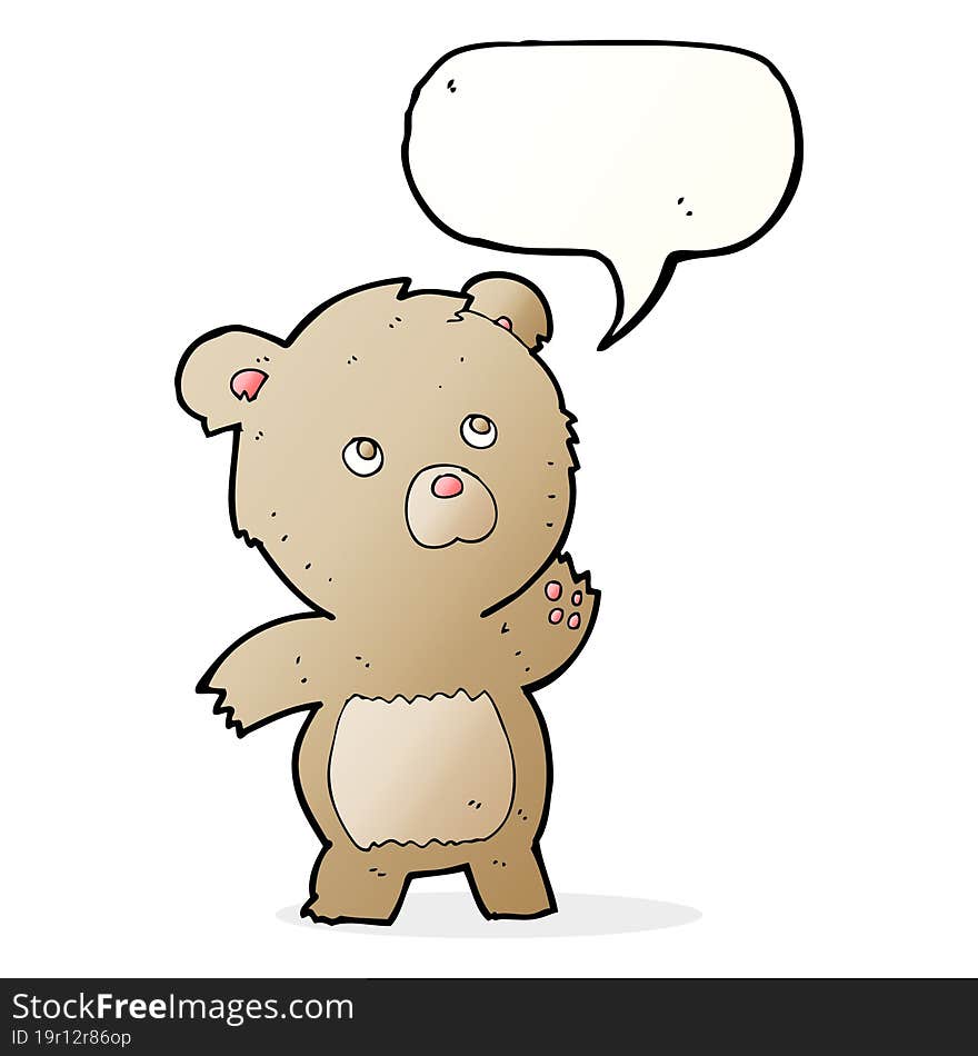 cartoon curious teddy bear with speech bubble