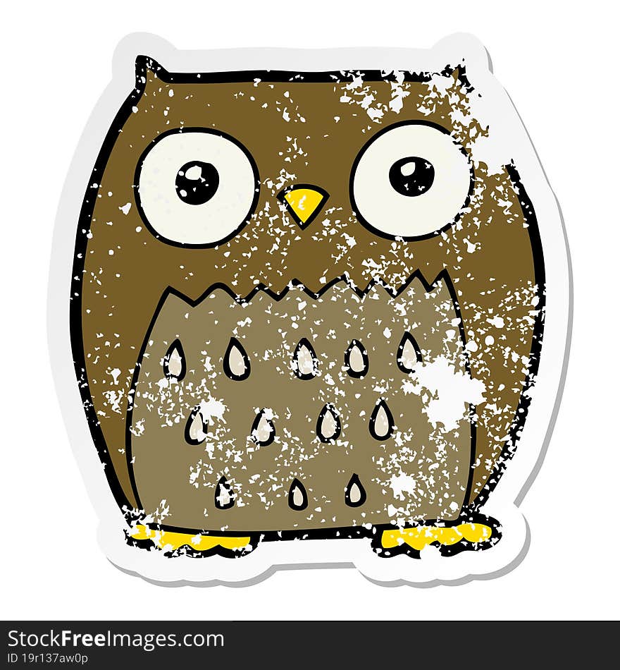 distressed sticker of a cartoon owl