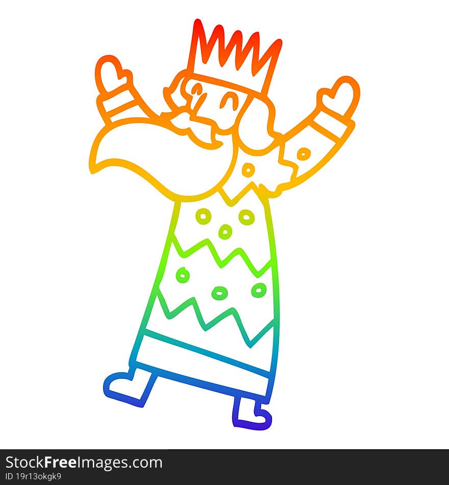 rainbow gradient line drawing of a cartoon jolly king