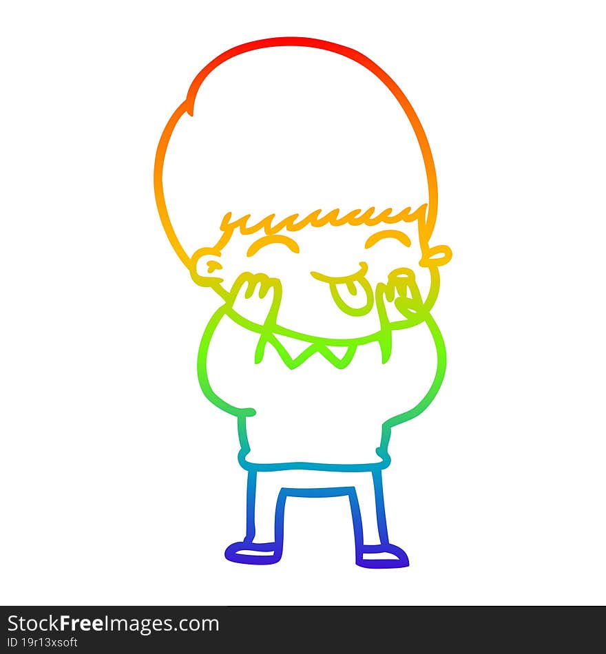 rainbow gradient line drawing cartoon boy blowing raspberry