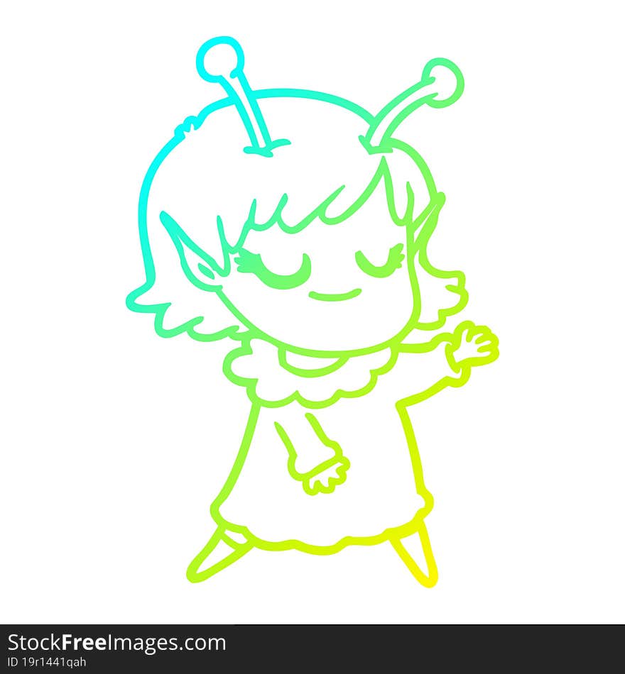 cold gradient line drawing smiling alien girl cartoon