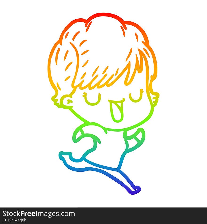 rainbow gradient line drawing of a cartoon woman talking