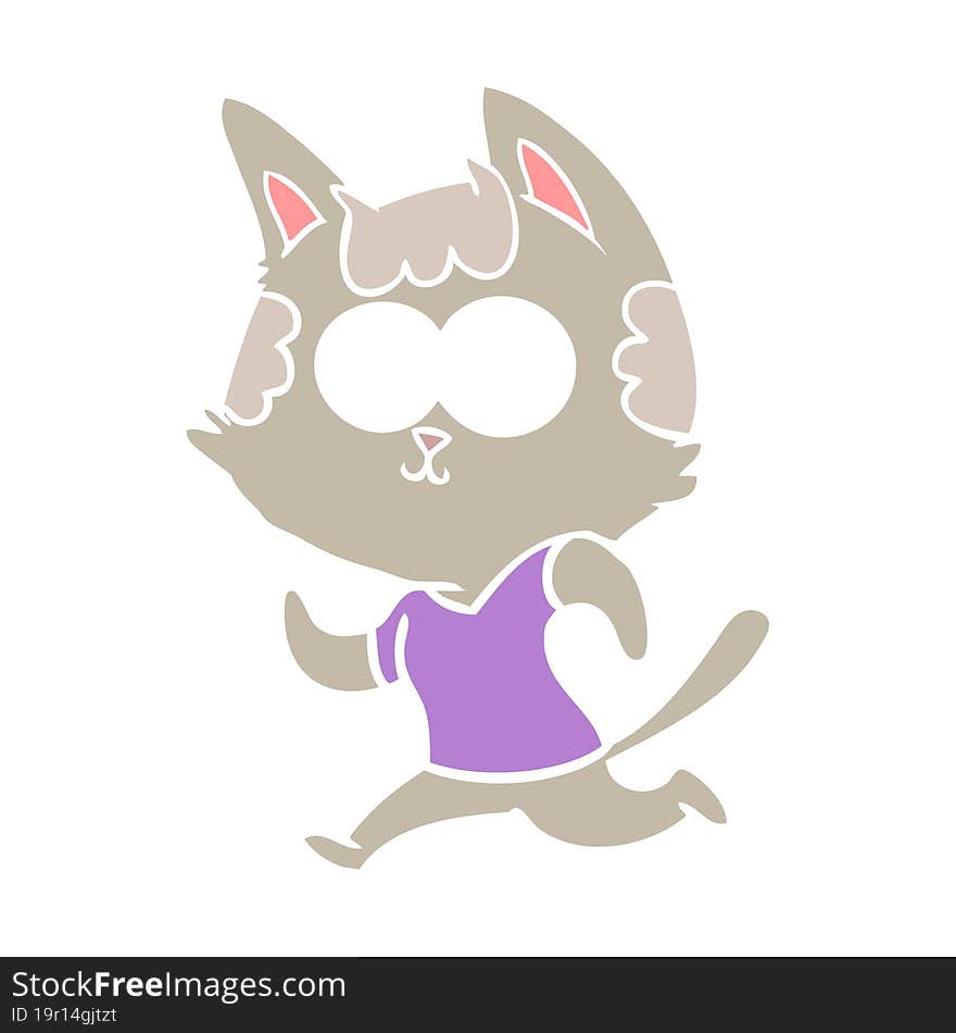 happy flat color style cartoon cat jogging