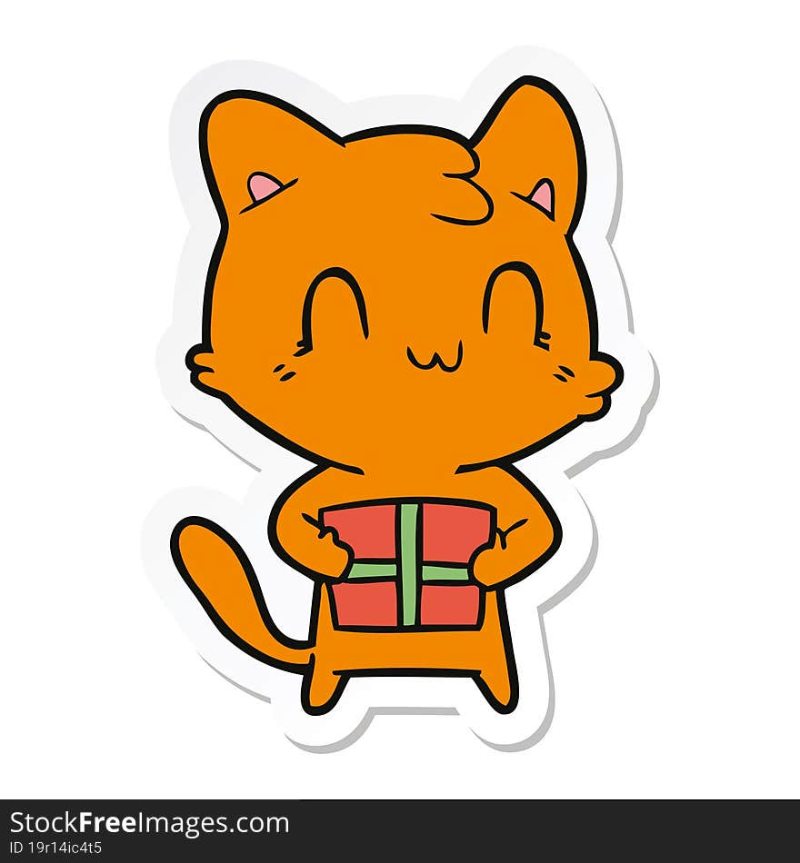 Sticker Of A Cartoon Happy Cat