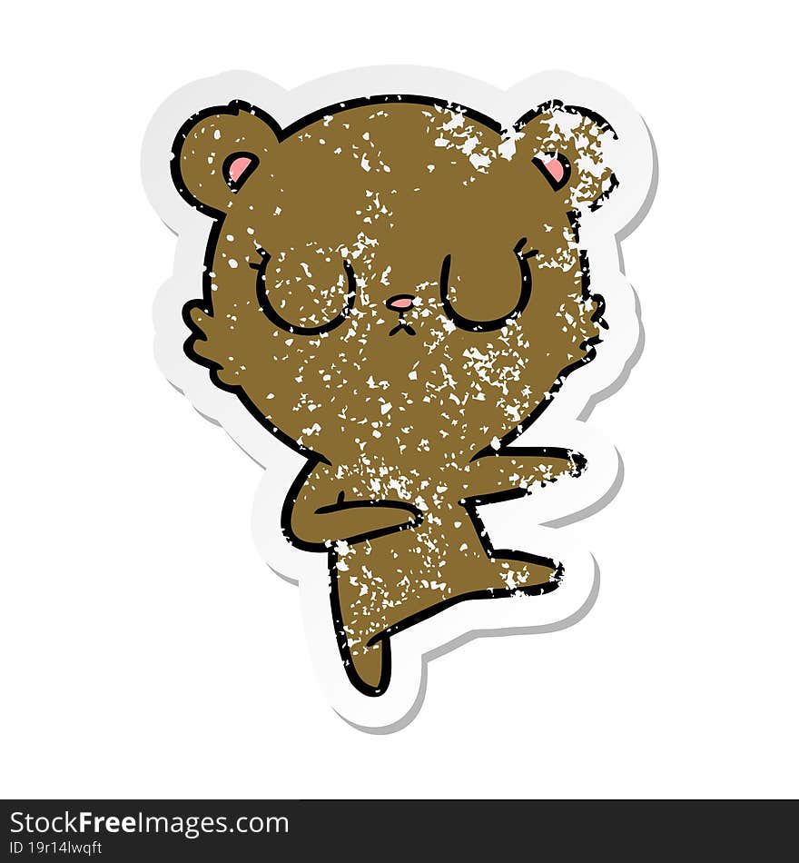 Distressed Sticker Of A Peaceful Cartoon Bear Cub