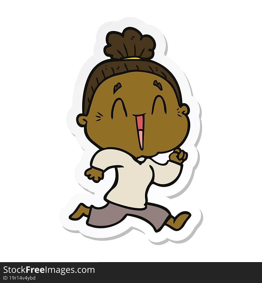 sticker of a cartoon happy old lady