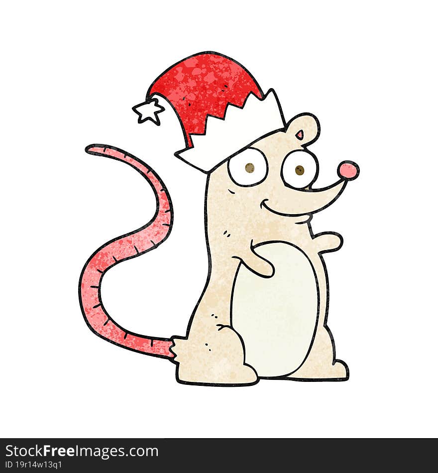 textured cartoon mouse wearing christmas hat