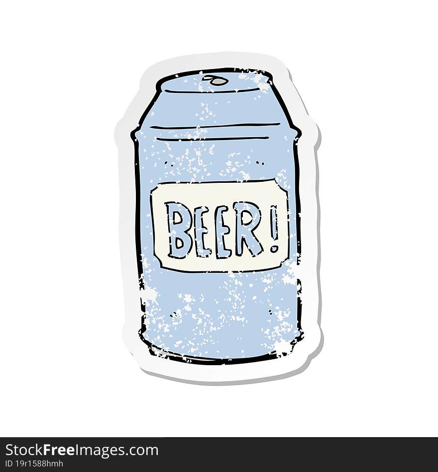 retro distressed sticker of a cartoon beer can