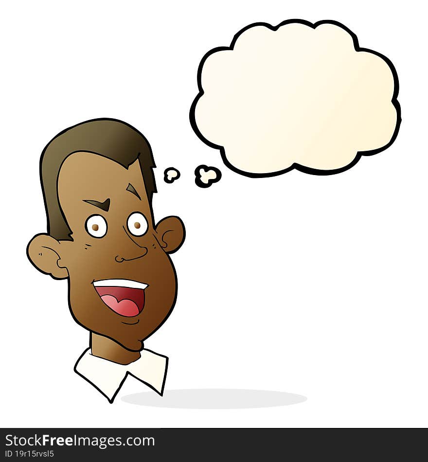 cartoon male face with thought bubble