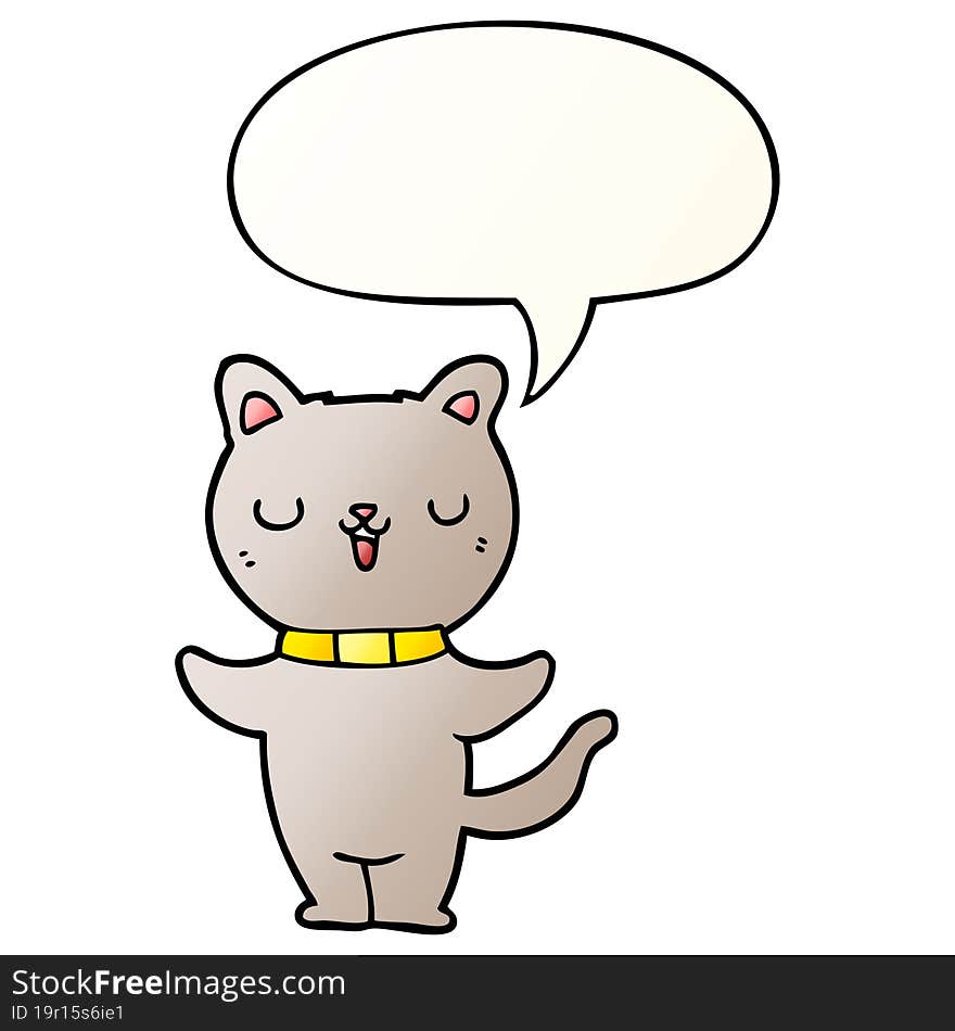 cartoon cat and speech bubble in smooth gradient style