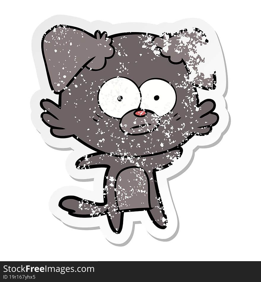 distressed sticker of a nervous dog cartoon