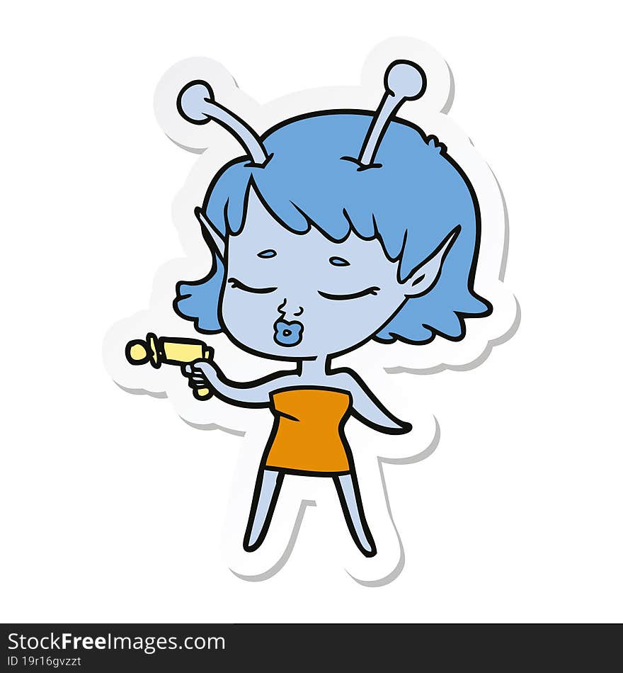 Sticker Of A Cute Alien Girl Cartoon