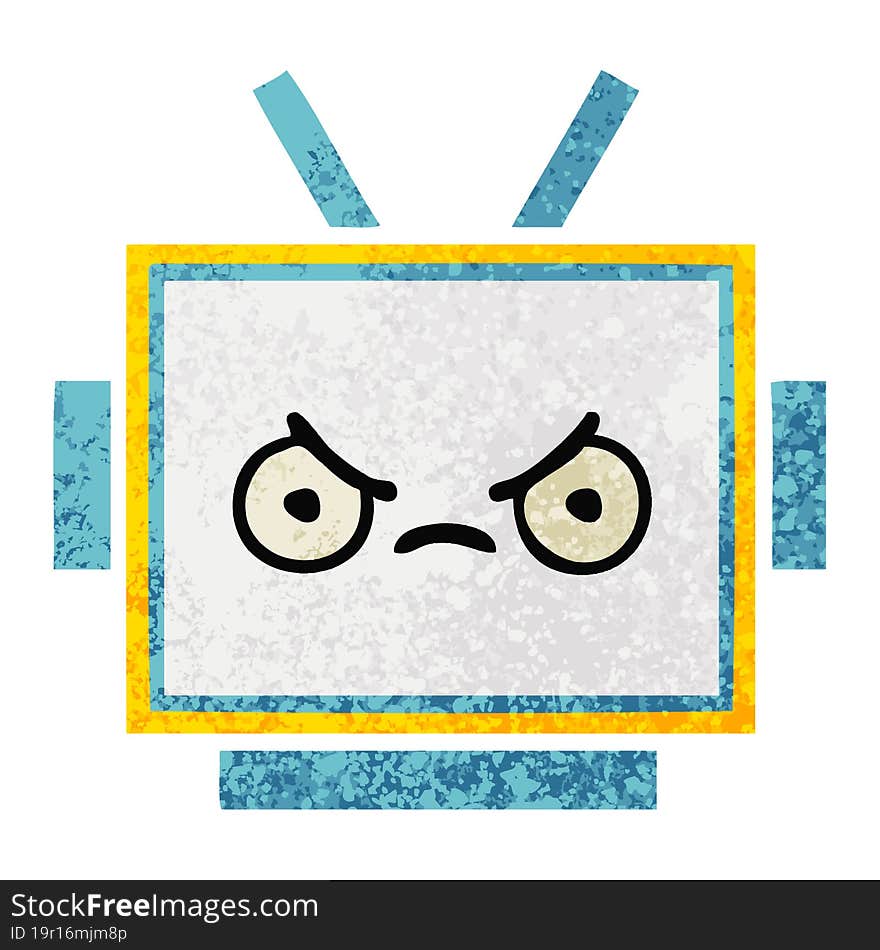 retro illustration style cartoon robot head