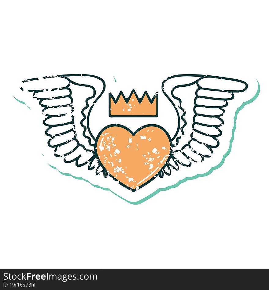 iconic distressed sticker tattoo style image of a heart with wings. iconic distressed sticker tattoo style image of a heart with wings