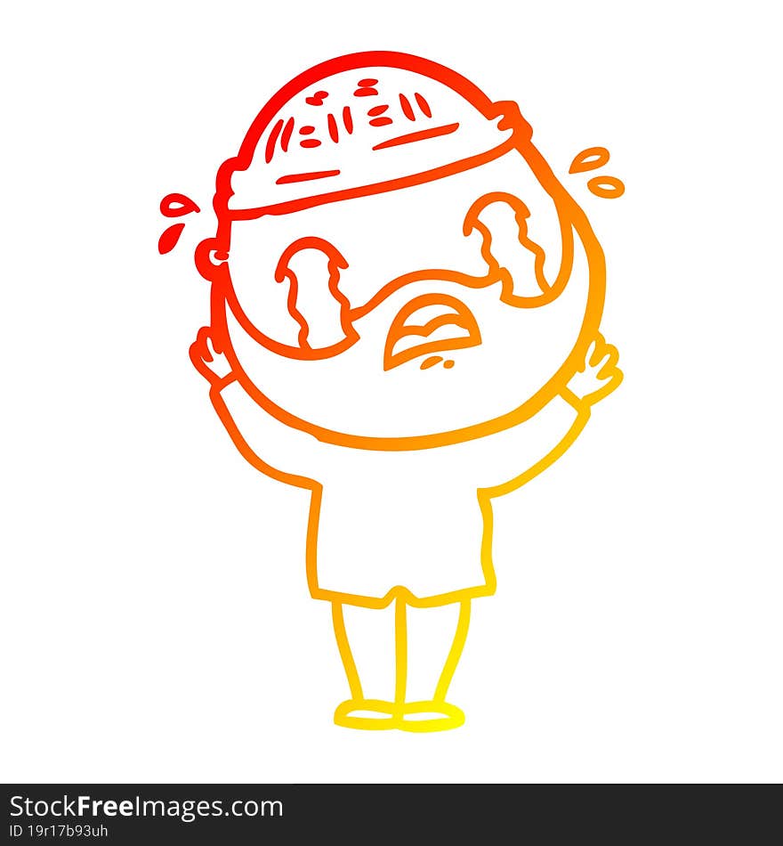 warm gradient line drawing cartoon bearded man crying