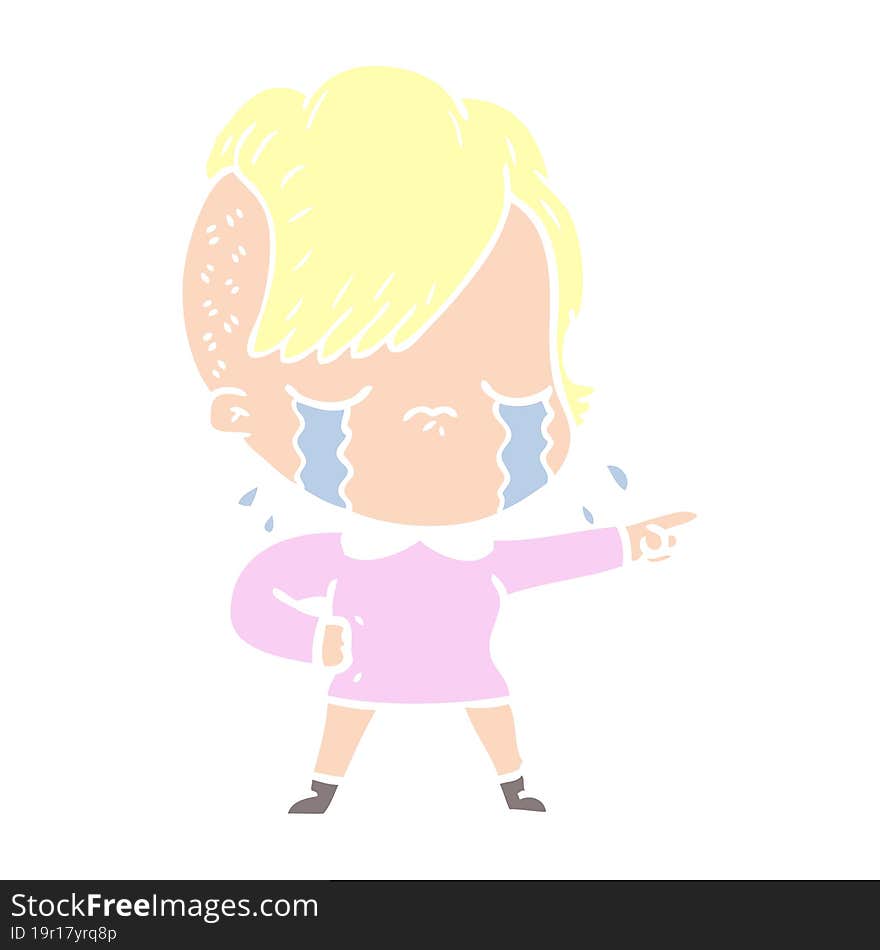 flat color style cartoon crying girl