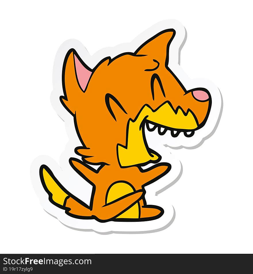 sticker of a laughing fox cartoon