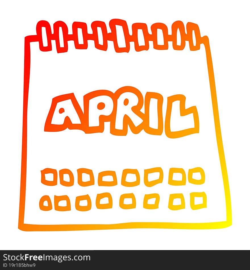 warm gradient line drawing cartoon calendar showing month of april