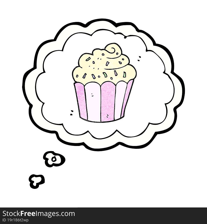 freehand drawn thought bubble textured cartoon cupcake