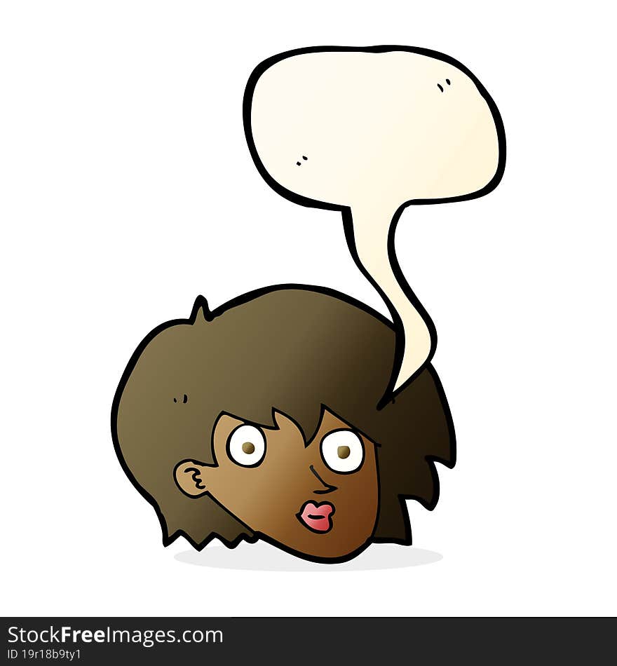 cartoon surprised female face with speech bubble