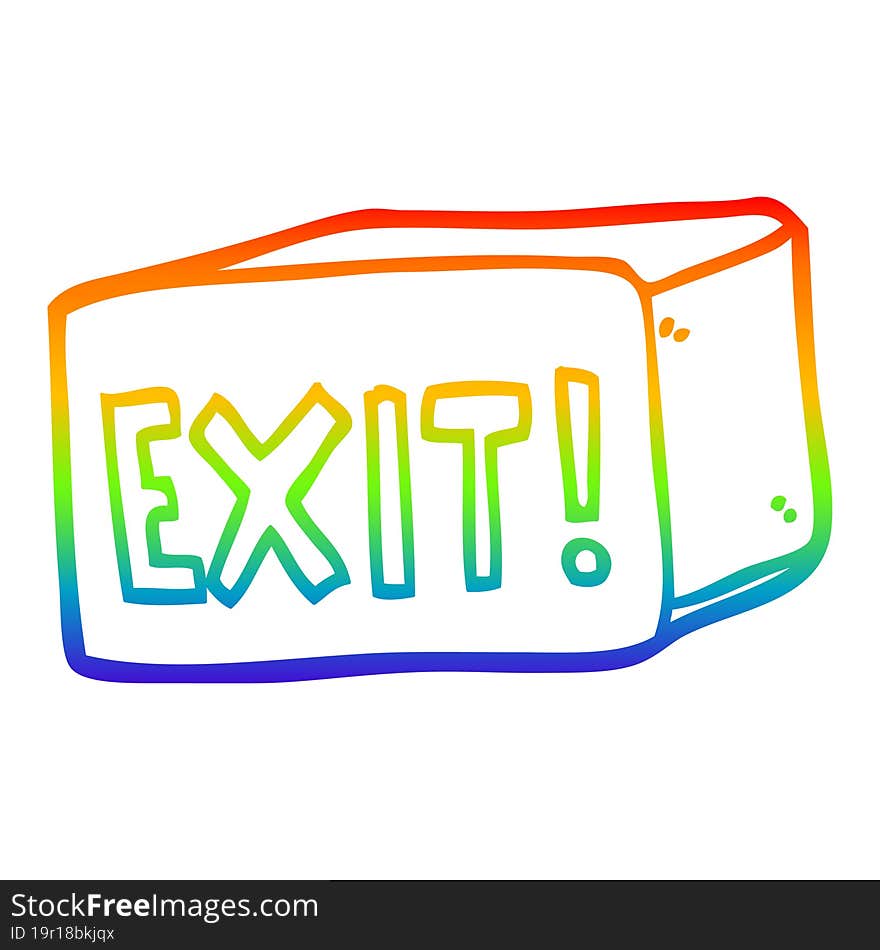 rainbow gradient line drawing of a cartoon exit sign