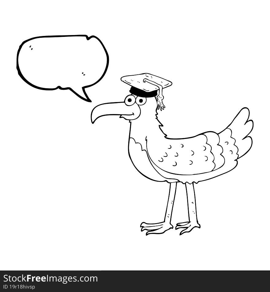 speech bubble cartoon seagull with graduate cap