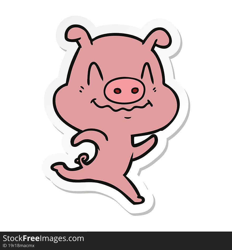 sticker of a nervous cartoon pig