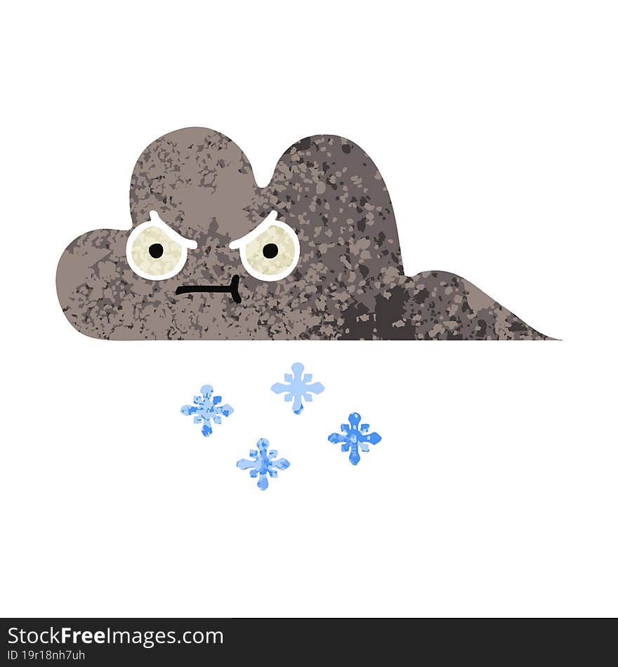 retro illustration style cartoon storm snow cloud