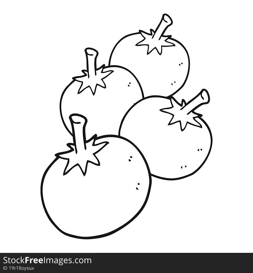 freehand drawn black and white cartoon tomato