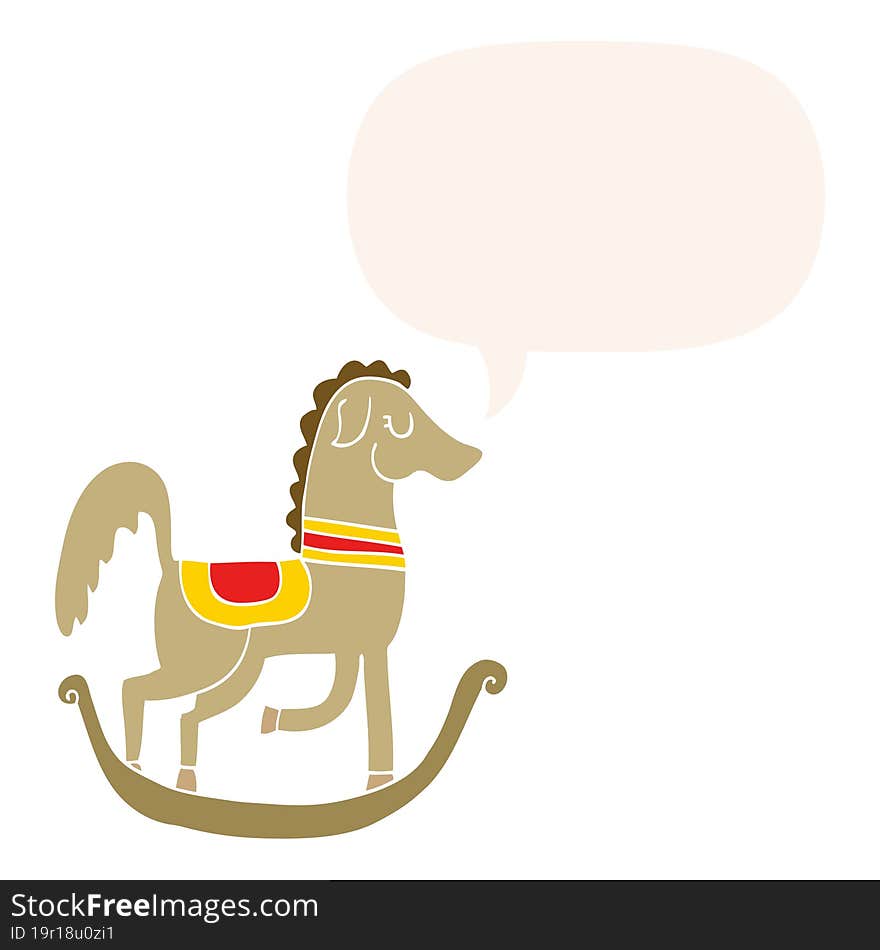 cartoon rocking horse and speech bubble in retro style