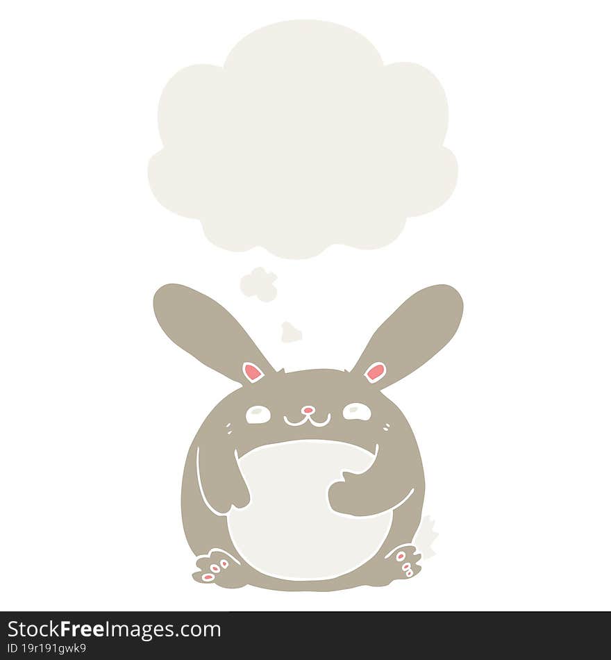 cartoon rabbit with thought bubble in retro style