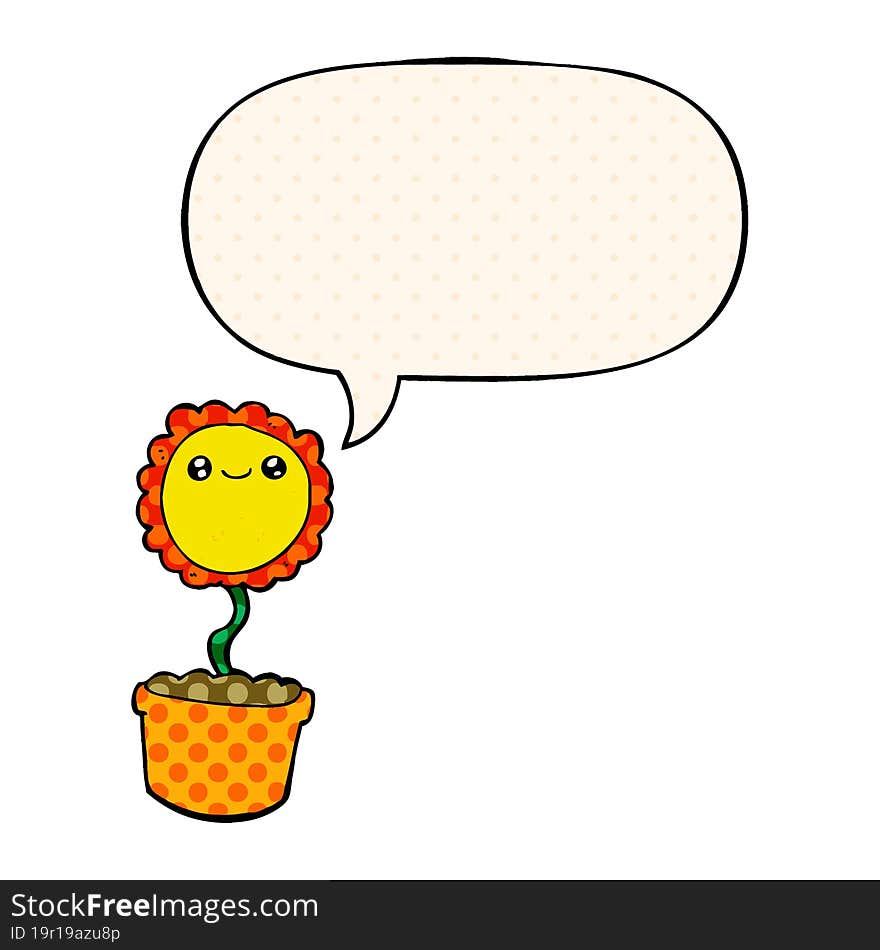 Cartoon Flower And Speech Bubble In Comic Book Style