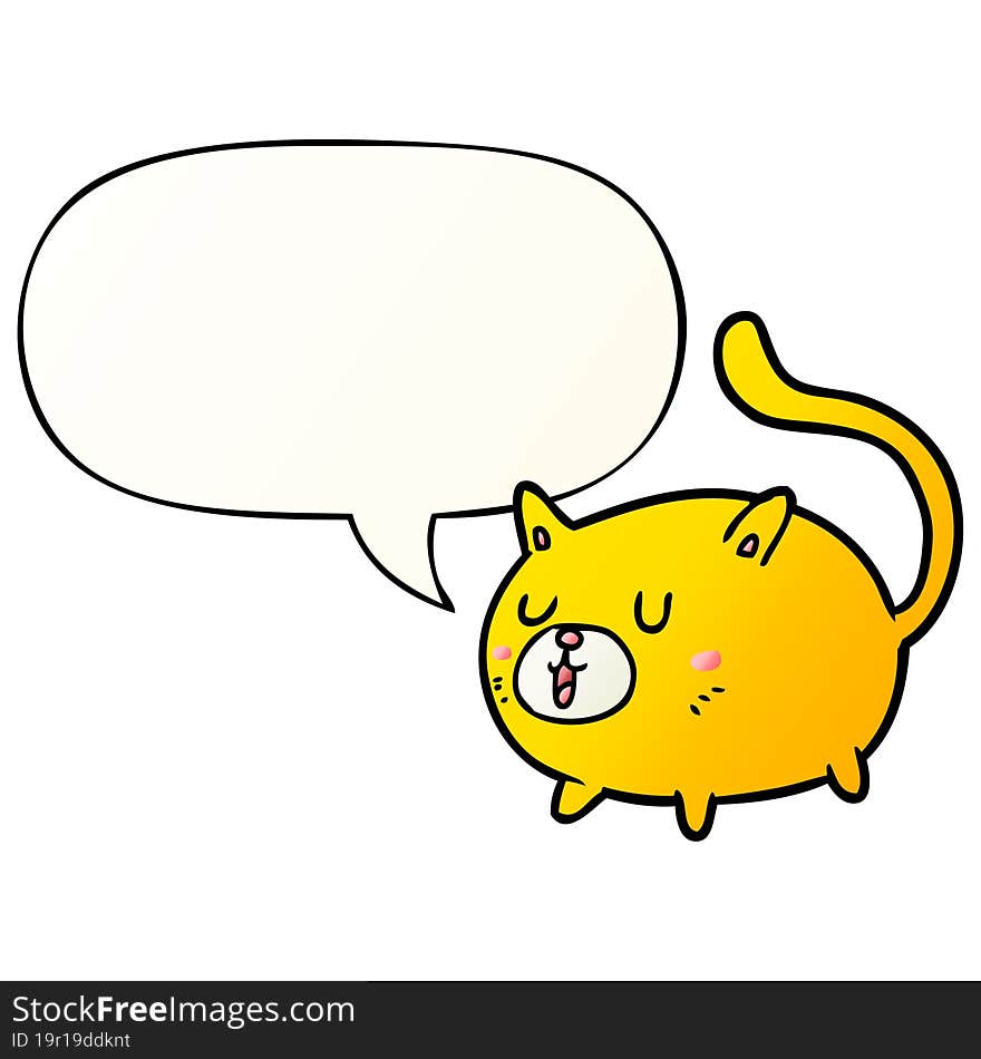 cartoon happy cat and speech bubble in smooth gradient style