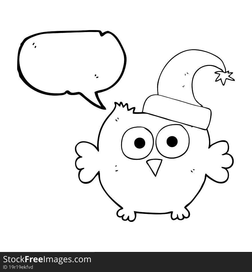 Speech Bubble Cartoon Little Owl Wearing Christmas Hat