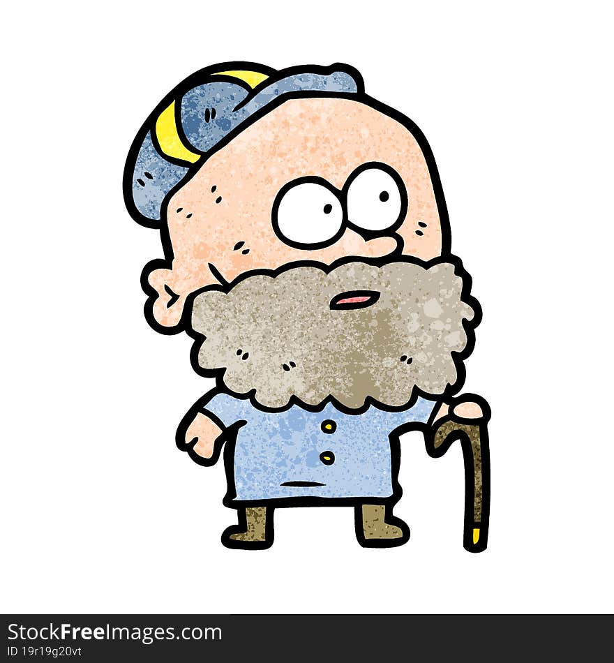 old cartoon man with walking stick and flat cap. old cartoon man with walking stick and flat cap