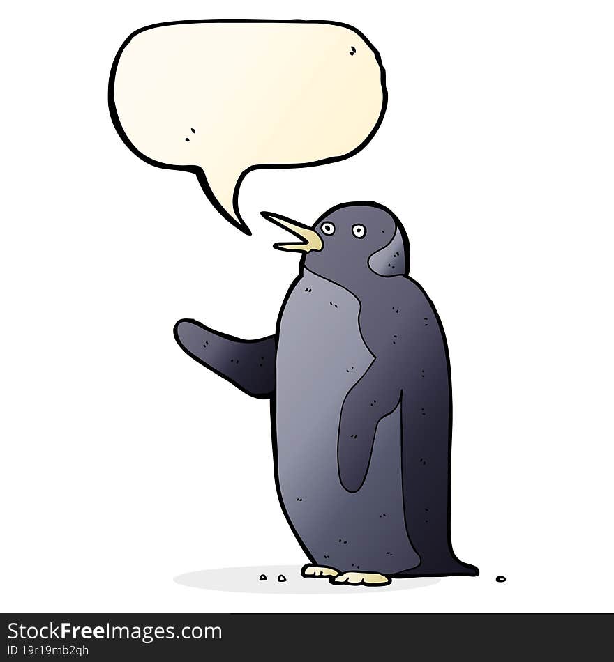 Cartoon Penguin Waving With Speech Bubble