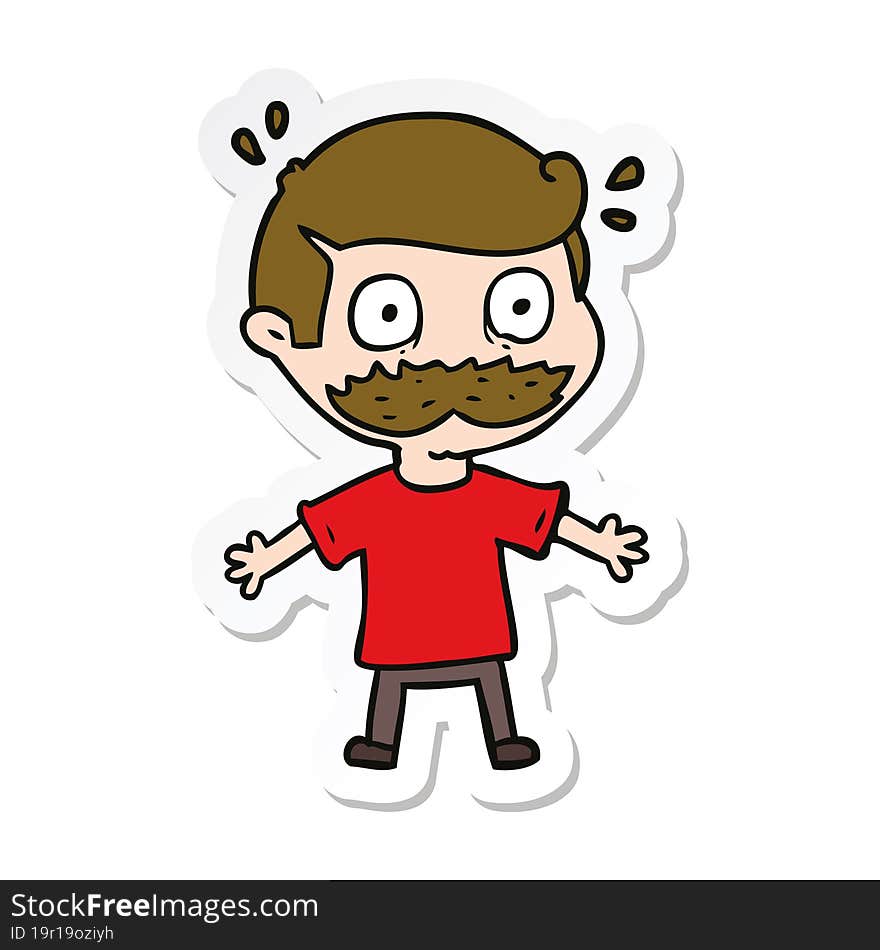 sticker of a cartoon man with mustache shocked