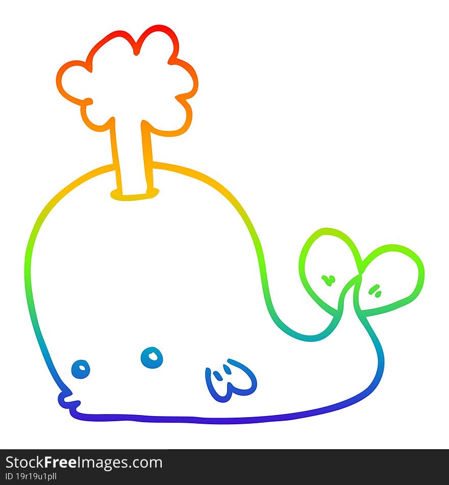 rainbow gradient line drawing cartoon whale