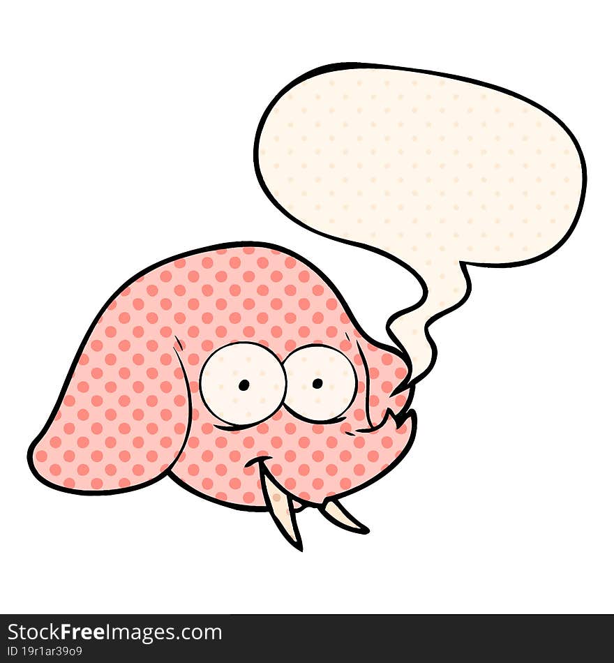 Cartoon Elephant Face And Speech Bubble In Comic Book Style