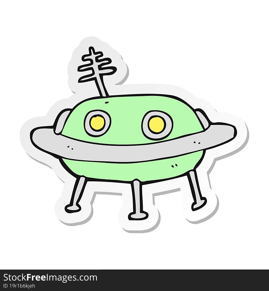 sticker of a cartoon alien spaceship