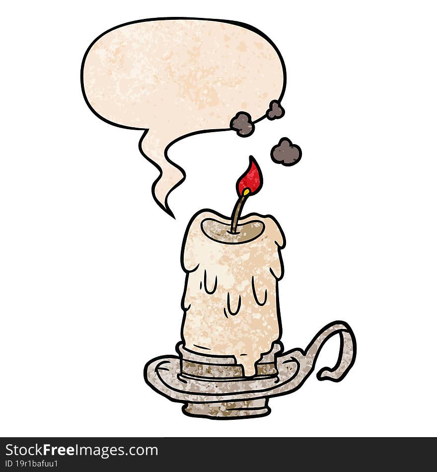 cartoon old spooky candle in candleholder and speech bubble in retro texture style