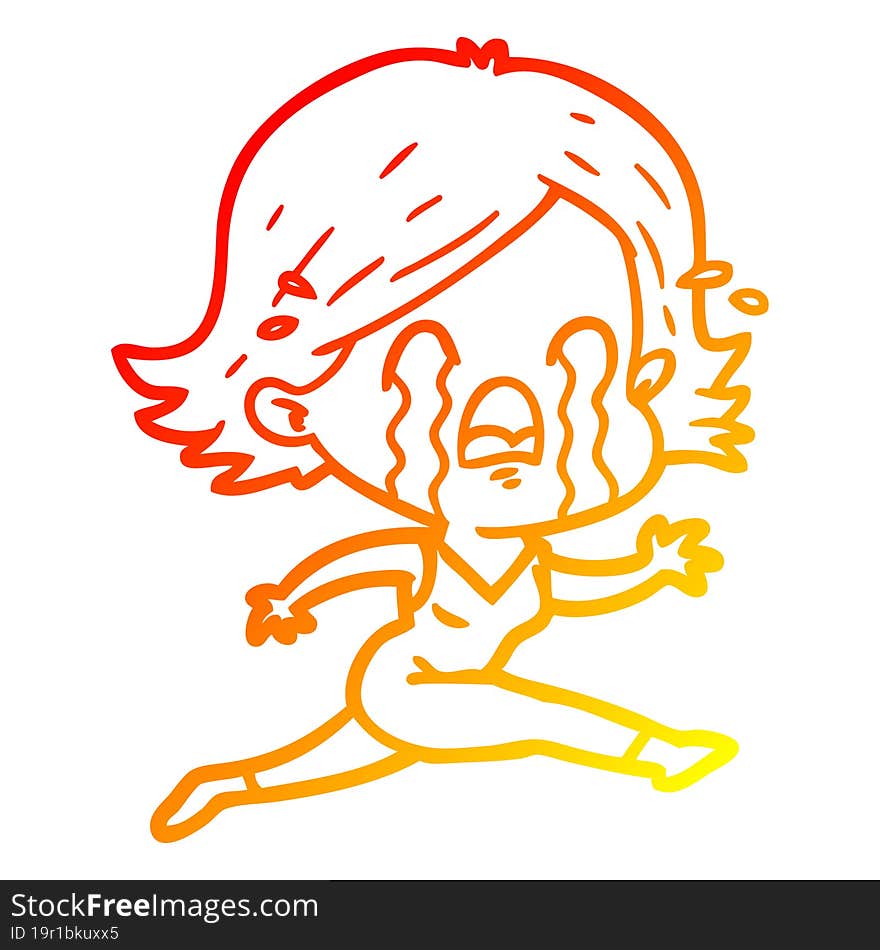 warm gradient line drawing of a cartoon woman crying