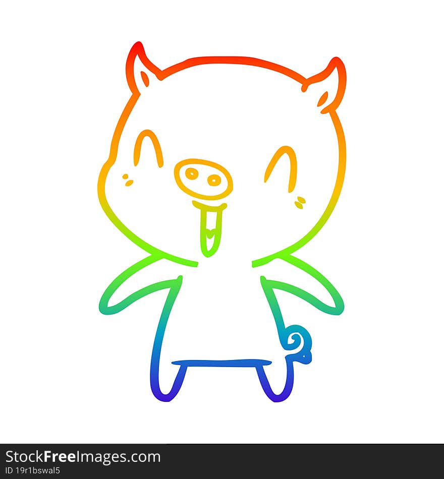 Rainbow Gradient Line Drawing Happy Cartoon Pig