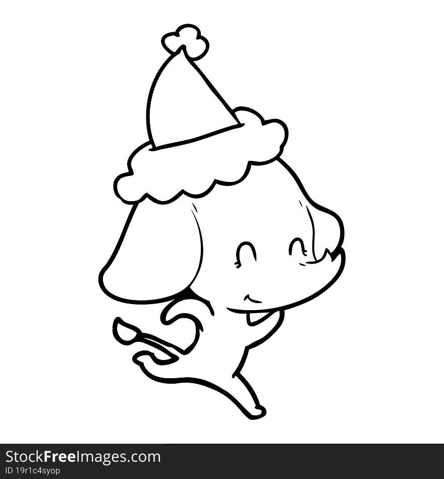 cute hand drawn line drawing of a elephant wearing santa hat. cute hand drawn line drawing of a elephant wearing santa hat