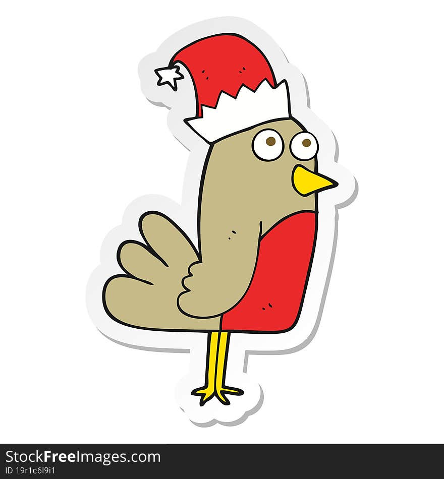 Sticker Of A Cartoon Christmas Robin