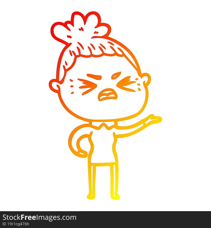 warm gradient line drawing cartoon angry woman