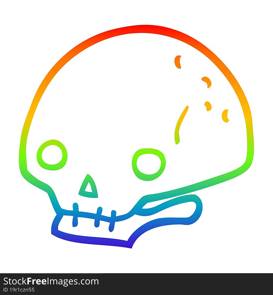 rainbow gradient line drawing cartoon spooky skull