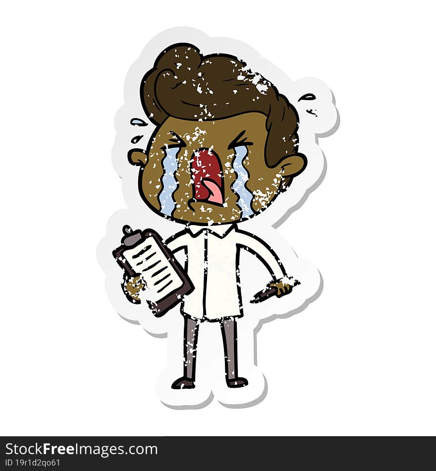 distressed sticker of a cartoon crying man