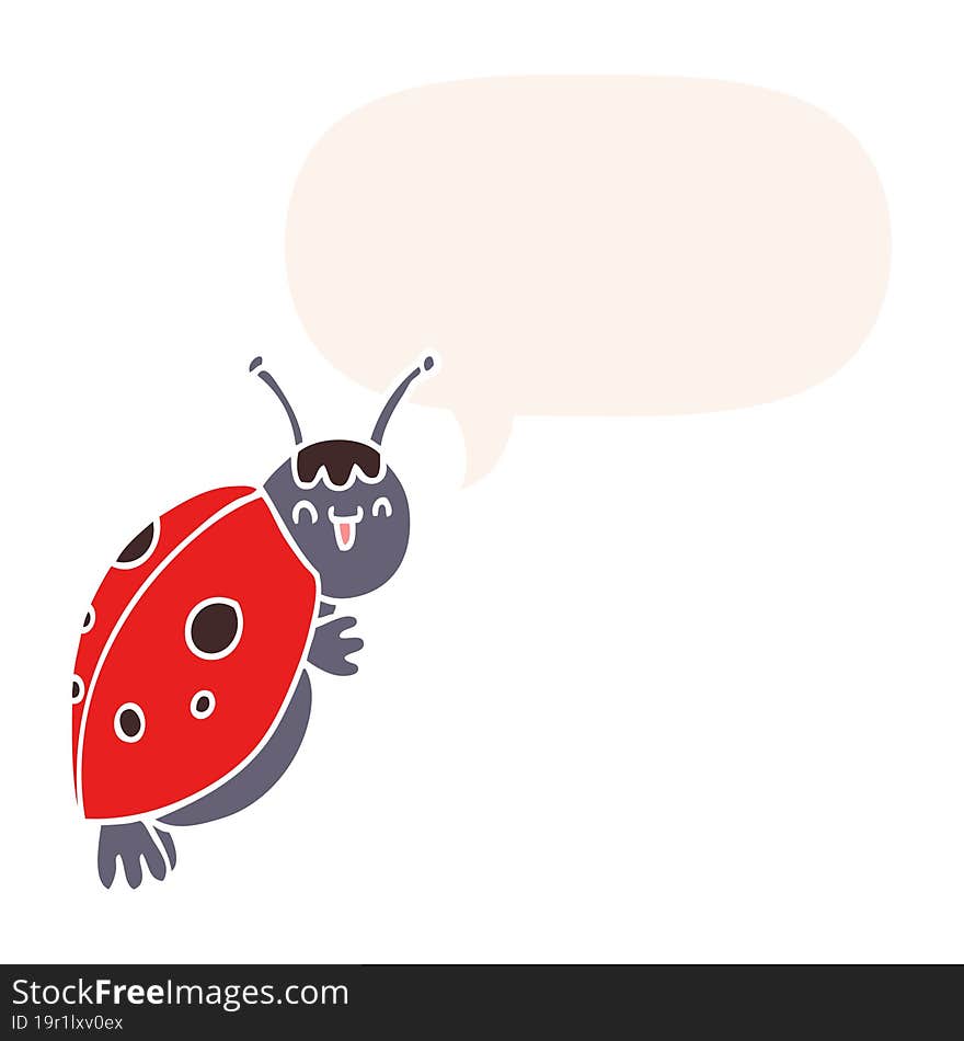 cute cartoon ladybug and speech bubble in retro style